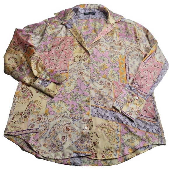 Zara Tops - ZARA Paisley Patchwork Print Long Sleeve‎ Button Up Blouse Women's Small